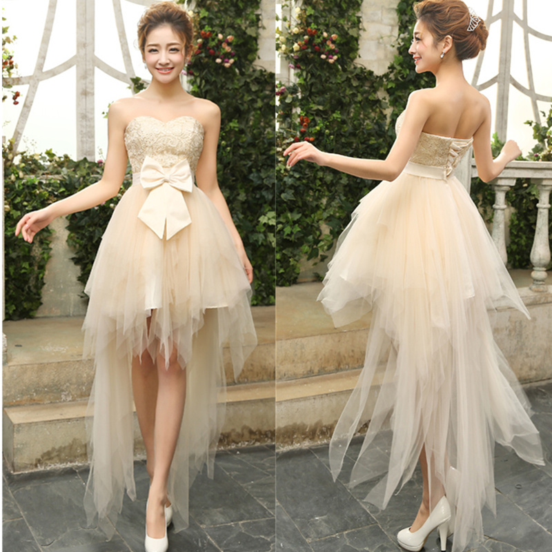 Lovely High Low Lace And Tulle Party Dress, Light Champagne Prom Dress