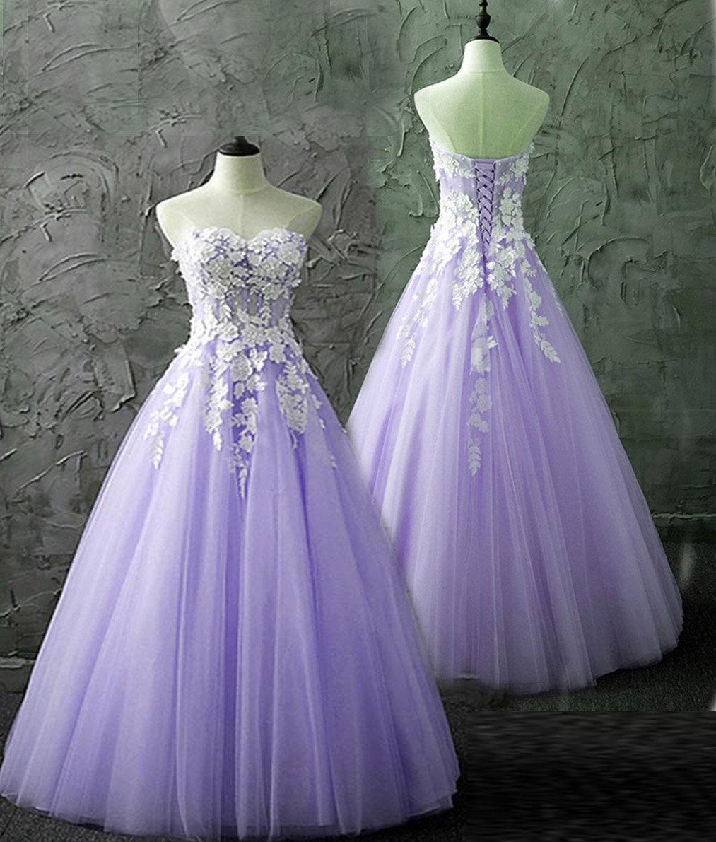 Beautiful Lavender Sweetheart Ball Gown Sweet 16 Party Dress, Lavender Prom Dress 2021