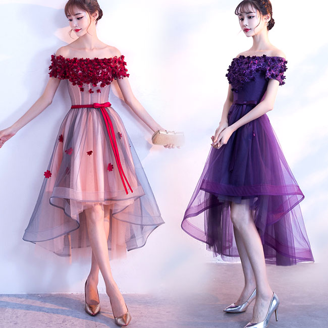 Charming Off Shoulder Short Tulle Party Dress, Flowers Homecoming Dress