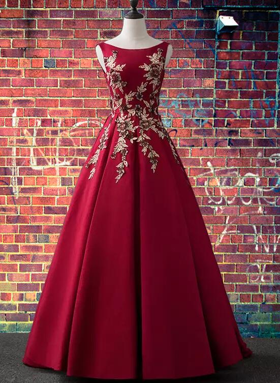 Beautiful Wine Red Satin Long Prom Dress, A-line Dark Red Evening Gown 2021