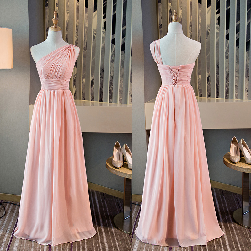 Pink One Shoudler Lovely Bridesmaid Dress, Pink Prom Dress