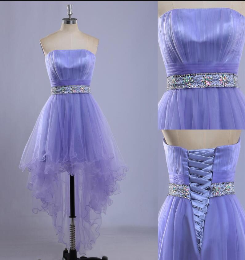Lavender Tulle High Low Beaded Teen Party Dress, Short Prom Dress Homecoming Dress