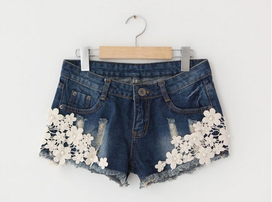Pretty Crocheted Lace Denim Short, Denim Shorts 2014, Lace Shorts, Women Clothing