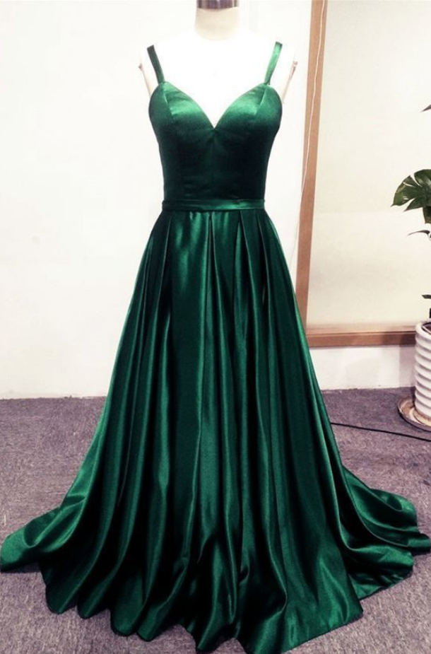 Beatufiul Dark Green Stain Long Sweetheart Party Dress, Green Long Prom Dress
