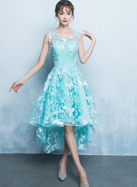 strapless open back dress Mint Green Tulle Dress with Corset Bodice Tea Length Prom Dress ARD2716 main image 0
