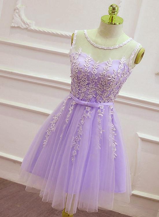 Light Purple Tulle Knee Length Short Prom Dress, Cute Lavender Homecoming Dress