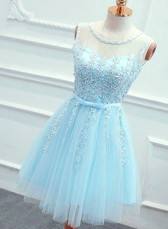 Lovely Light Blue Short Party Dres, Blue Homecoming Dress Graduation Dress