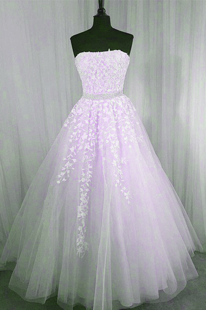 light purple prom dress strapless Spaghetti Straps Lilac Corset A-Line Prom Dress with Rhinestones Lilac / 00