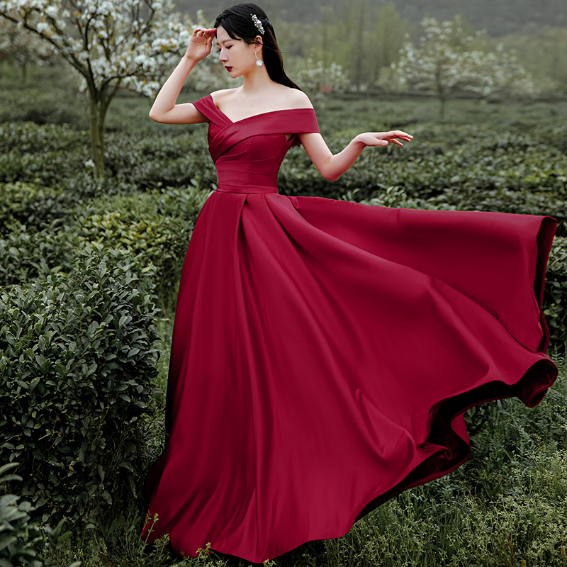 Wine Red Sweetheart Off Shoulder Long Party Dress, A-line Simple Evening Dress Formal Dress