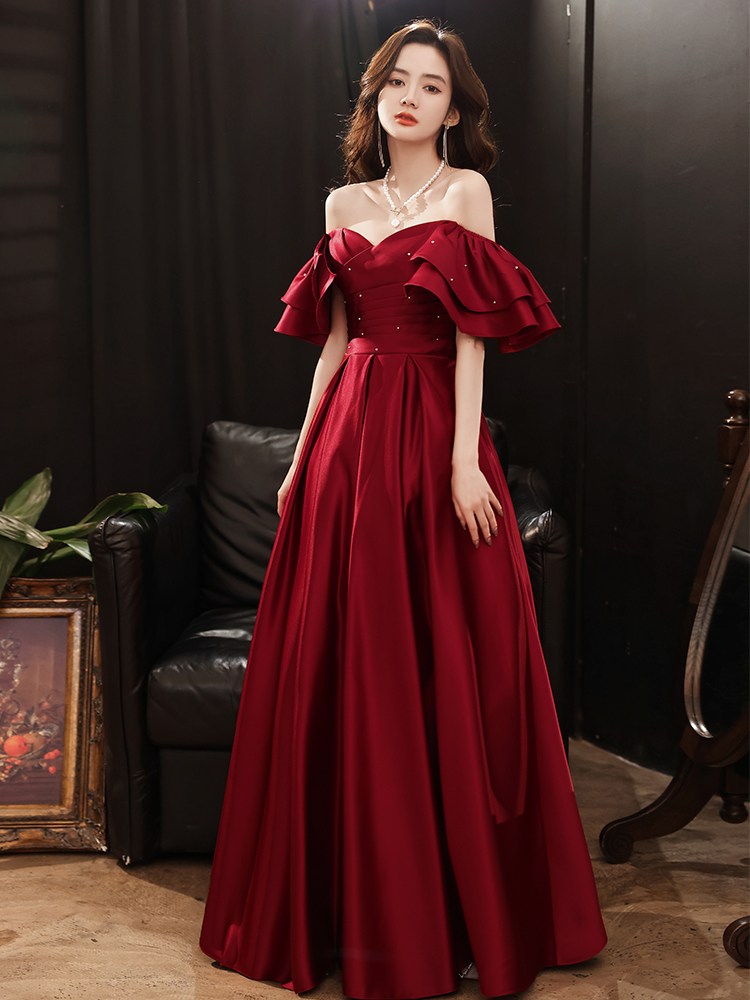 Simple Elegant Red Satin Long Evening Wedding Dress Plus Size | Evening  dresses with sleeves, Gowns of elegance, Pretty dresses