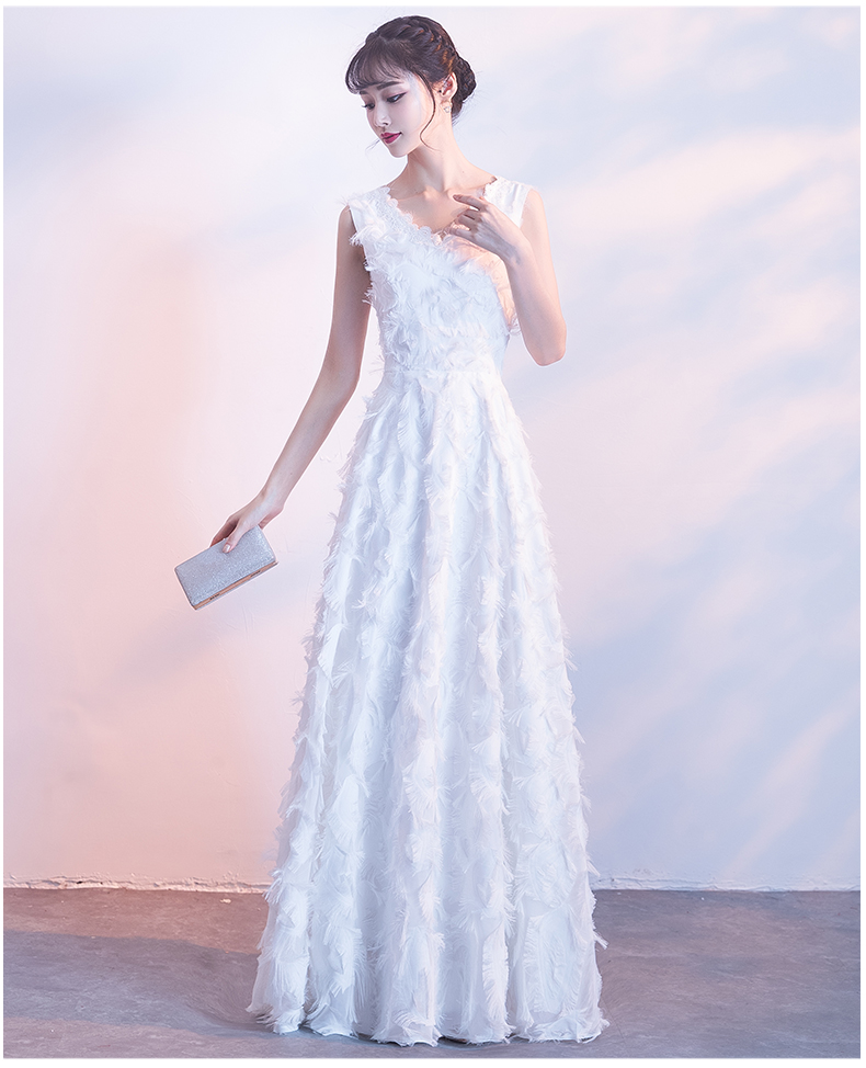 White V-neckline A-line Simple Floor Length Evening Dress, White Graduation Party Dress
