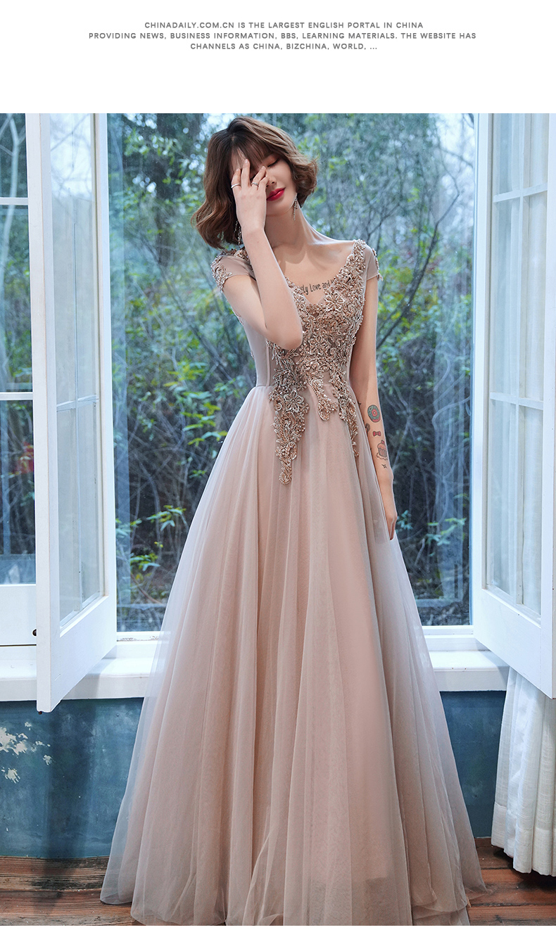 open lace back dress Zapaka Women Rose Gold Prom Dress Mermaid Beaded Ruched Sequin Corset Evening Dress with Side Slit, Golden / UK6 main image 0