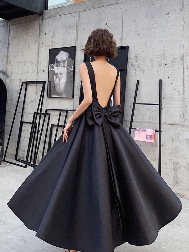 Lovely Black Backless Fashionable Tea Length Wedding Party Dress, Black Short Prom Dress on Luulla
