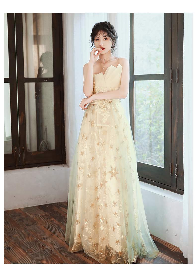 Champagne Sarts Tulle Floor Length A-line Long Evening Dress, Beautiful Long Prom Dress