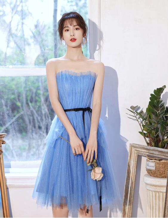 Lovely Short Blue Knee Length Wedding Party Dress, Blue Short Prom Dress Homecoming Dress