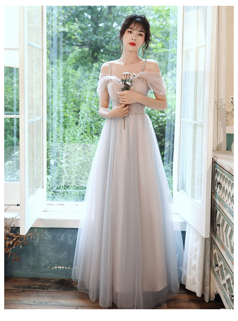 Lovely Soft Tulle Straps Sweetheart Wedding Party Dress, A-line Tulle Long Prom Dress
