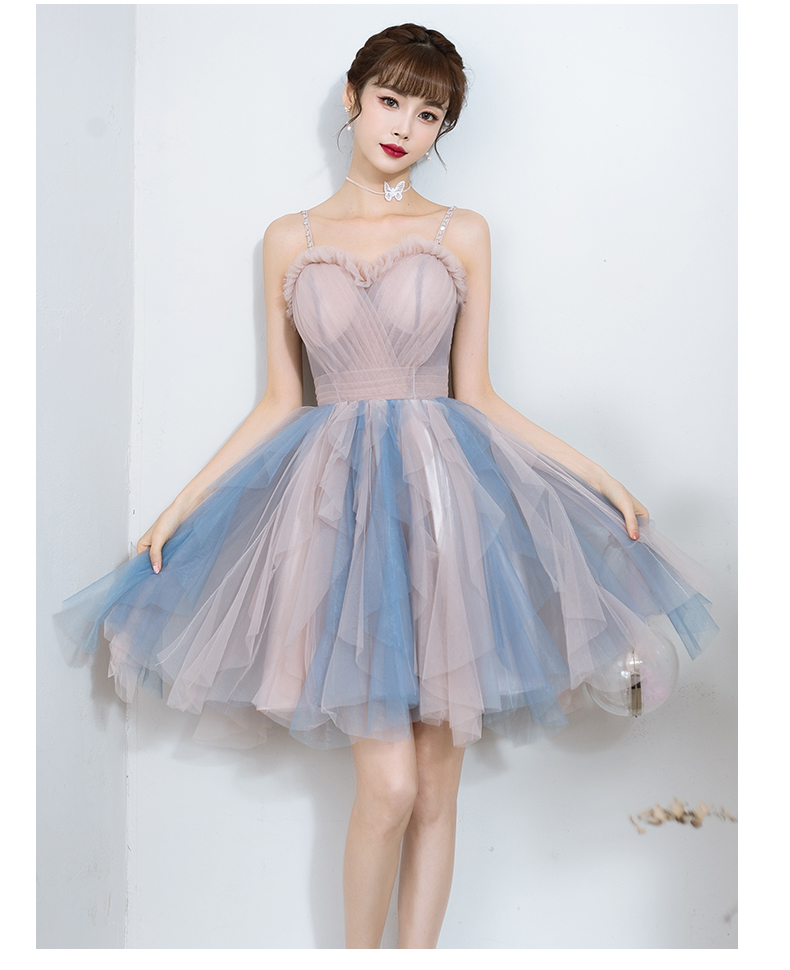 pink and blue homecoming dresses Blue Homecoming Dress Sweetheart A Line Printed Tiered Prom Dress Suzhoufashion main image 1
