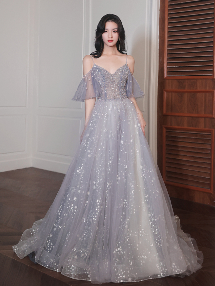 Elegant Off-the-Shoulder Sweetheart Evening Dress with Long Beadings Online main image 1