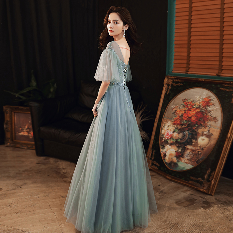 Beaded Tulle Blue Party Wear Dress main image 0