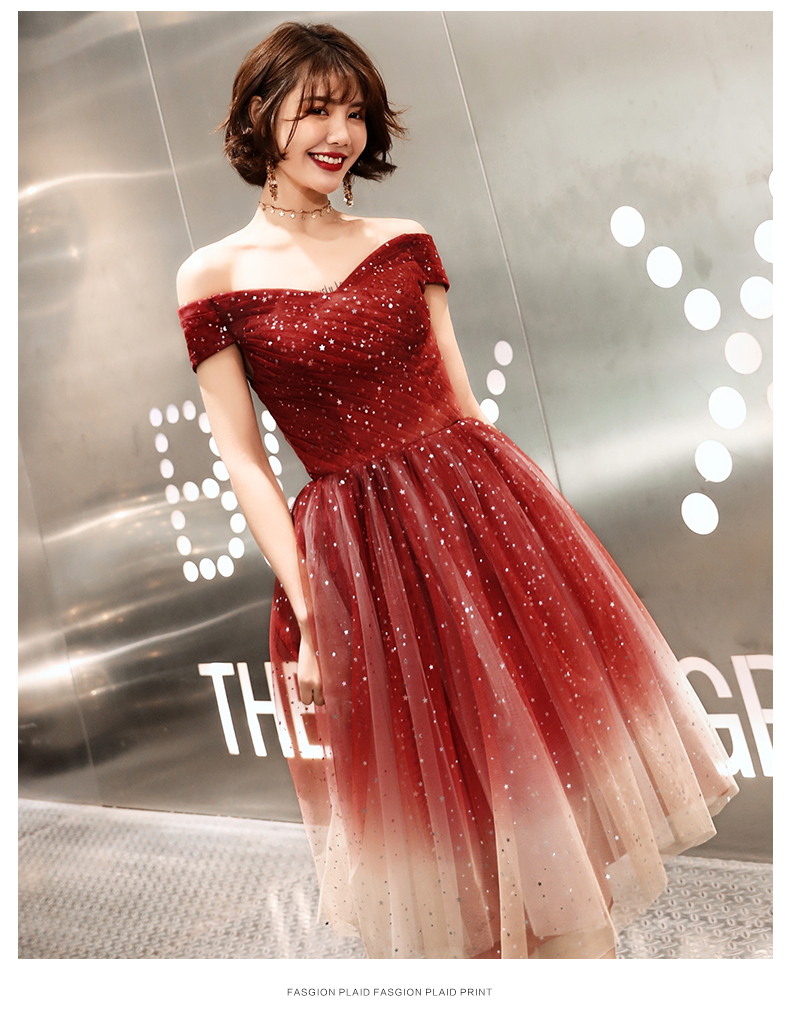 Lovely Red Gradient Off Shoulder Tulle Wedding Party Dress, Cute Short Prom Dress Homecoming Dress