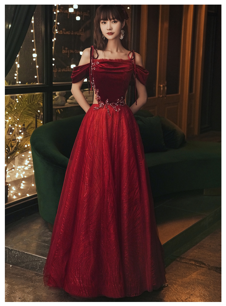 Dark Red Velvet Straps Tulle Long Unique Party Dress Formal Gown, Wine Red Long Prom Dress