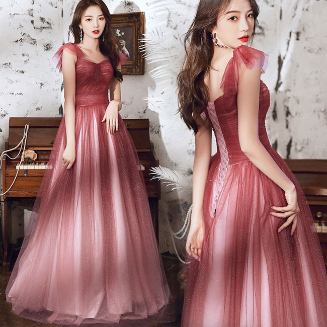 A-line Tulle Sweetheart Gradient Long Party Dress, A-line Tulle Evening Dress Prom Dress