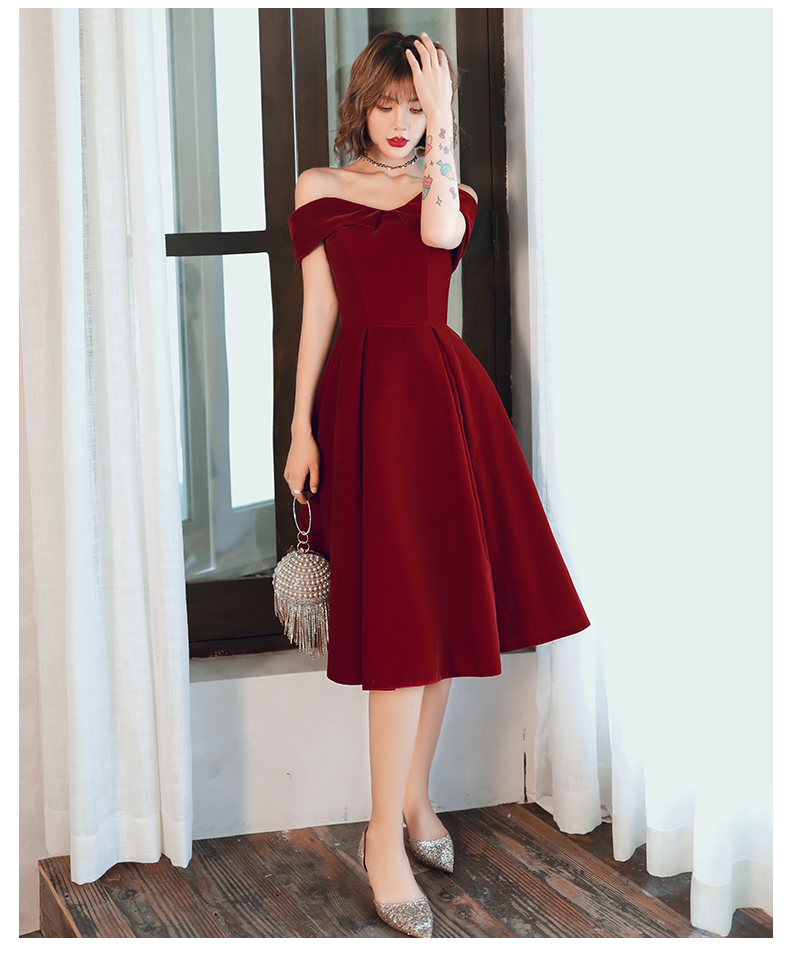 Wine Red Velvet Short Off Shoulder Homecoming Dress, Cute Dark Red Party Dress Prom Dress