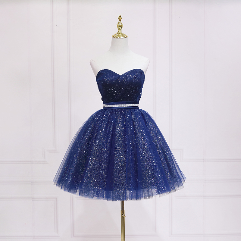Beautiful Blue Shiny Tulle Sweetheart Homecoming Dress Party Dress, Navy Blue Prom Dress