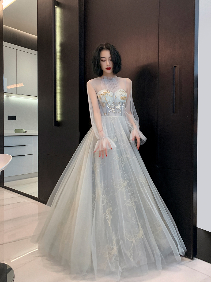 Beautiful Halter Tulle A-line Off Shoulder Floral Long Evening Dress ...