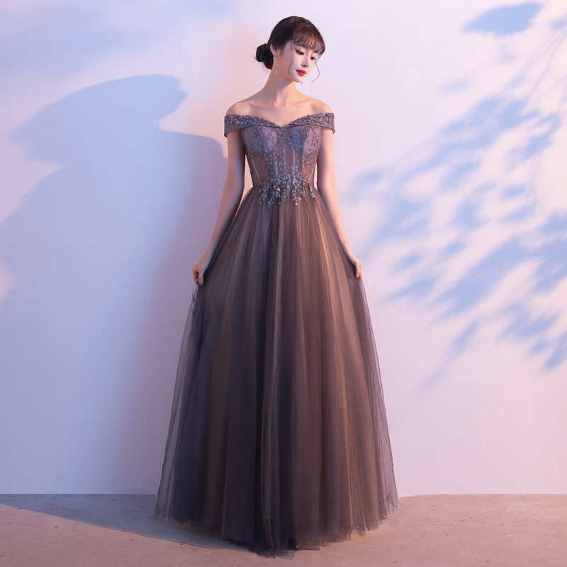 Beautiful Off Shoulder Lace Applique Tulle Long Sweetheart Party Dress, A-line Tulle Prom Dress Formal Dresses