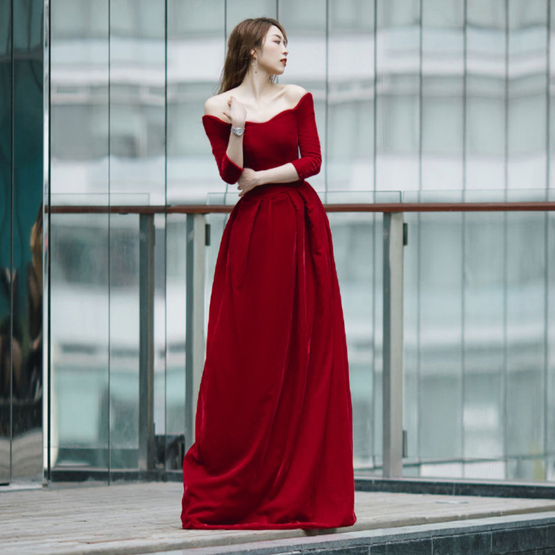 Wine Red Velvet Short Sleeves Floor Length Bridesmaid Dresses, Elegant Velvet Formal Dresses