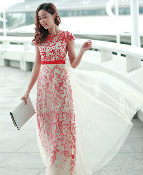 Pretty Long Chiffon Dress With Embroidery, Chiffon Party Dress, Fashionable Dresses For Party, Summer Dresses 2014