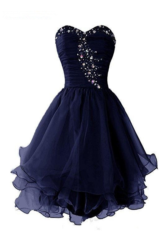 Lovely Beaded Sweetheart Short Homecoming Dress, Sparkly Crystal Organza Short Formal Dress