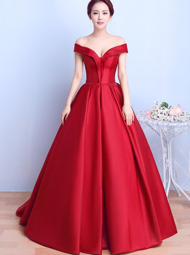 Gorgeous Red Satin Sweetheart Off Shoulder Long Formal Dress Evening Gown, Red Long Prom Dress