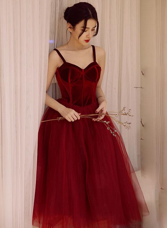 Deep Red Tea Length Dress