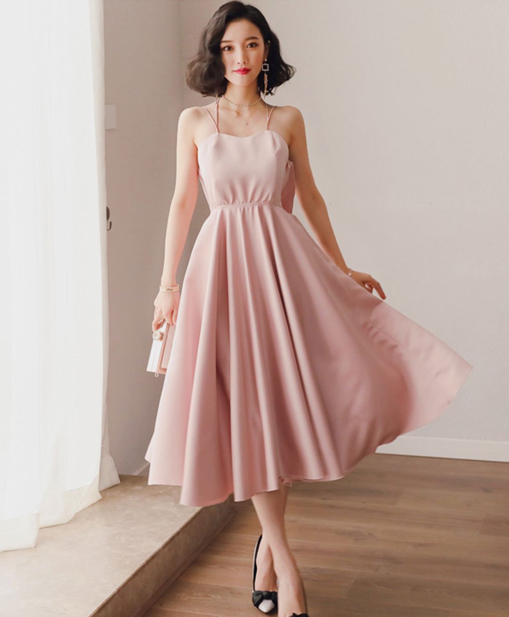 Pink Satin Short Backless Party Dress, Pink Formal Dress Homecoming Dresses