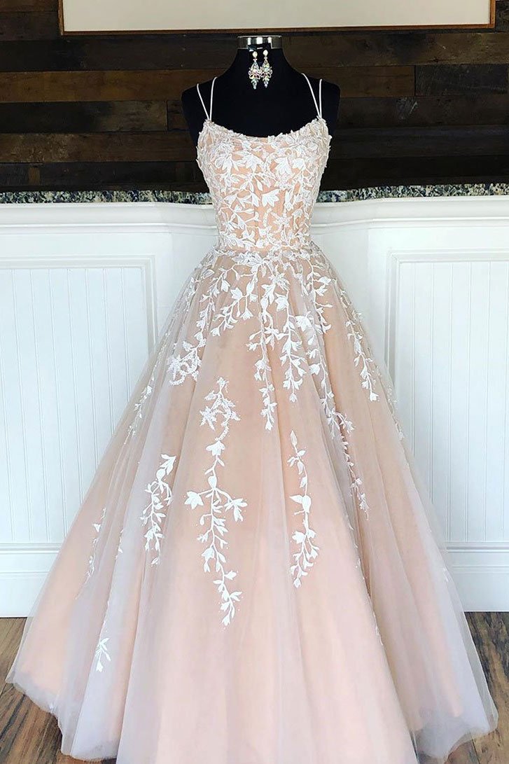 Beautiful Pink Tulle With Lace Straps Long Party Dress Prom Dress, Tulle Long Formal Dress