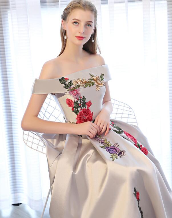Sliver Grey Satin Straps Long Formal Gown main image 1