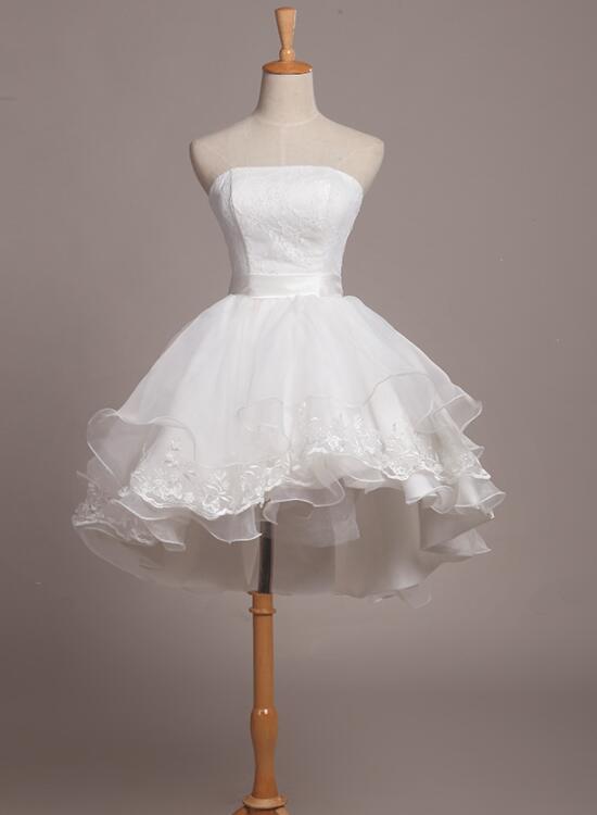 White Lace And Organza Short Graduation Dress Prom Dress, Short Teen Formal Dresses