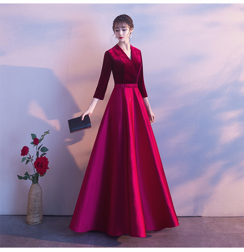 Dark Red Satin and Velvet Simple Long Wedding Party Dress, Wine Red Evening Dresses Prom Dresses