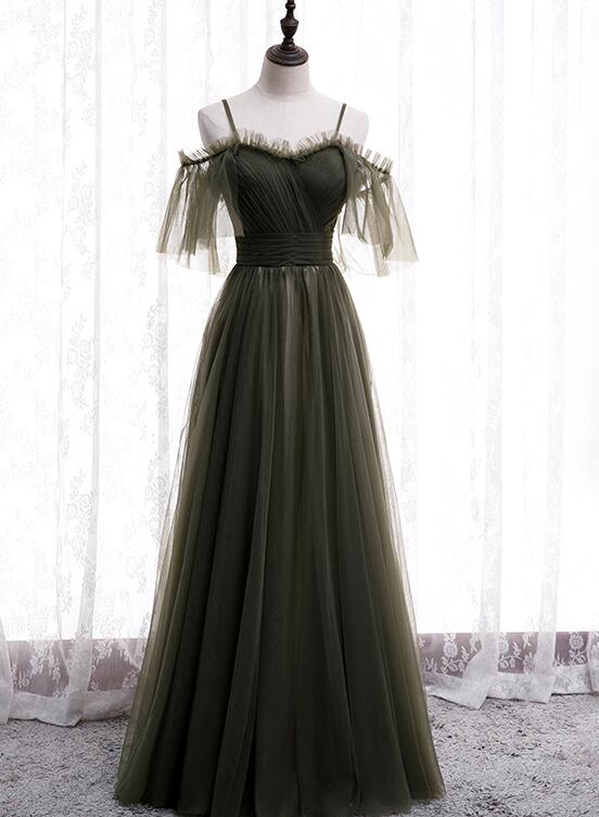 Beautiful Tulle Sweetheart Off Shoulder Long Party Dresses, A-line Simple Bridesmaid Dresses
