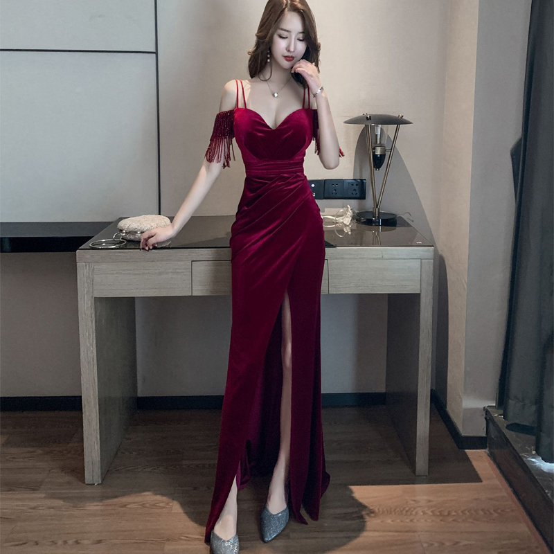 Sexy Wine Red Velvet Mermaid Sweetheart Long Evening Dress, Off Shoulder  Dark Red Party Dress