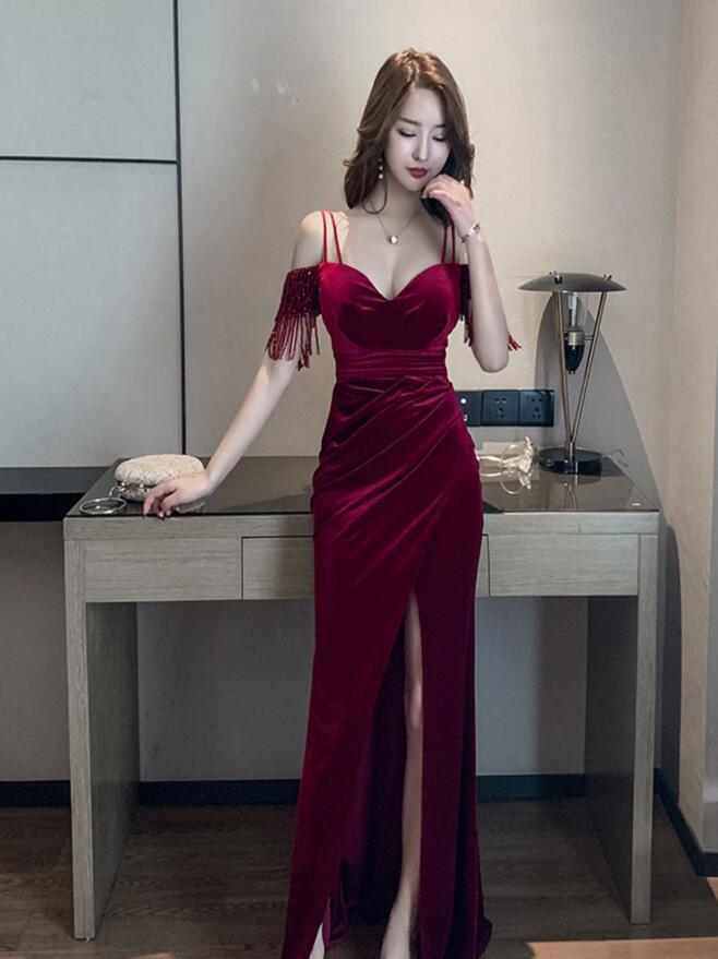 Dark red sale evening dress