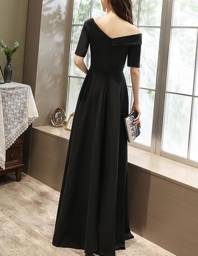 Black One Shoulder A-line Floor Length Party Dress Bridesmaid Dress ...