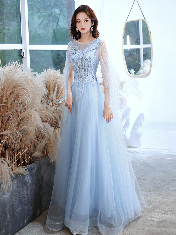 Light Blue Tulle With Lace Elegant A-line Sytle Party Dress Prom Dress, Blue Formal Dress