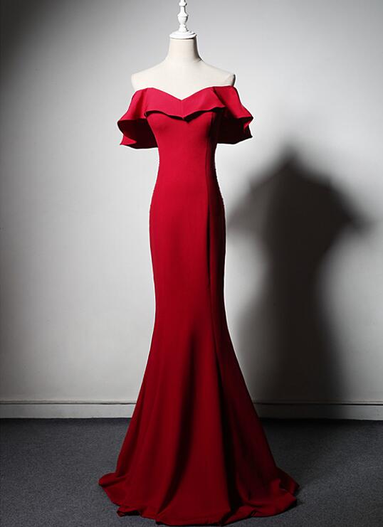 Red Mermaid Off Shoulder Floor Length Evening Dress Party Dress, Red Evening Dress Formal Dress