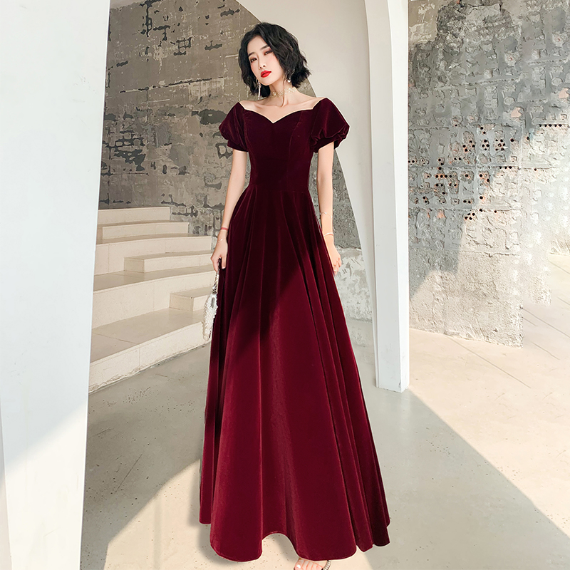 Lovely A-line Velvet Long Dark Red Formal Dress, Burgundy Bridesmaid Dresses