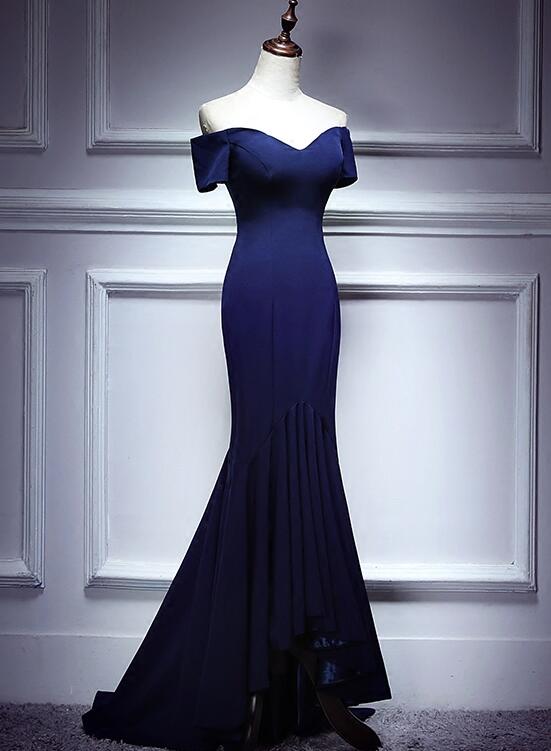 Elelgant Navy Blue Mermaid Sweetheart Long Evening Dress, Blue Prom Dresses