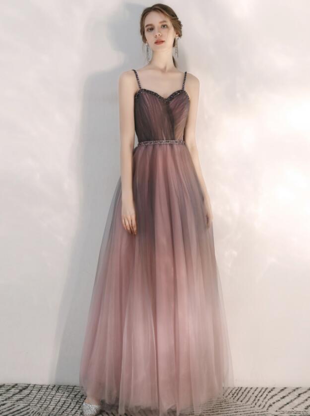 Charming Gradient Tulle Straps Sweetheart Long Party Dress, Long Evening Dresses
