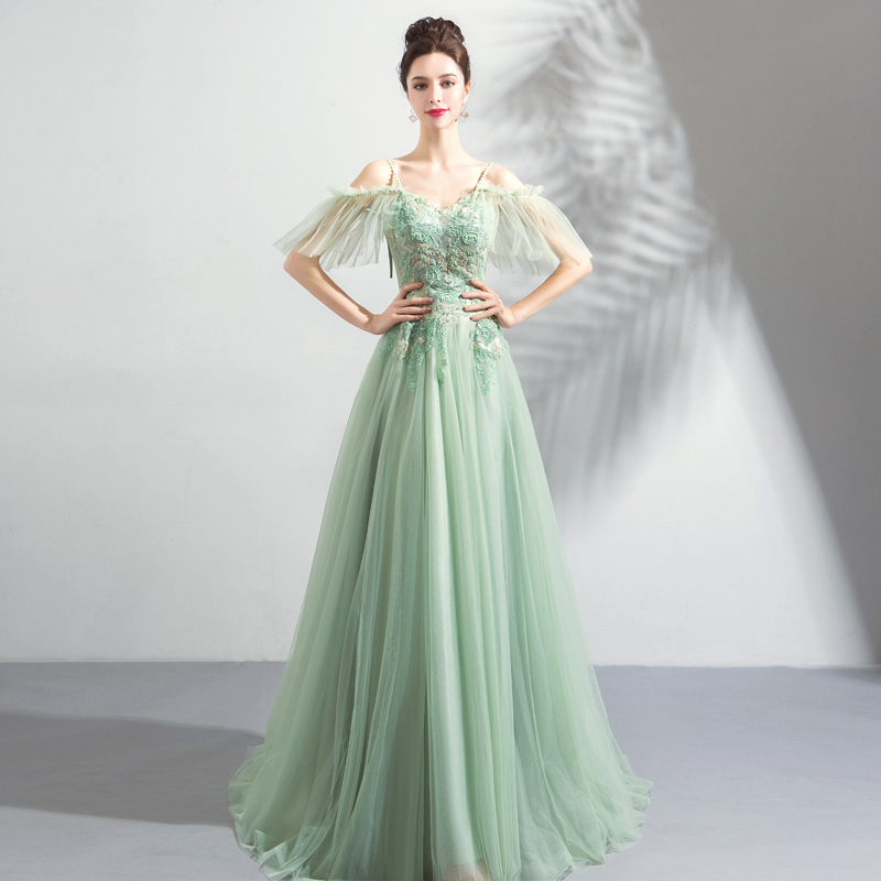 Green Off Shoulder Sweetheart Lace Beaded Evening Dresses, Green Formal Dresses